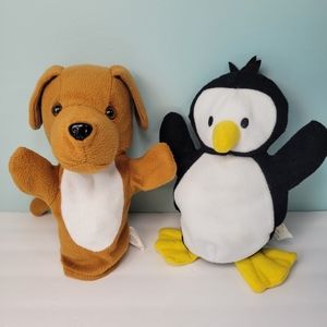 High Reach Learning Hand Puppets Puppy Dog and Penguin 9" in Plush Lot Of 2